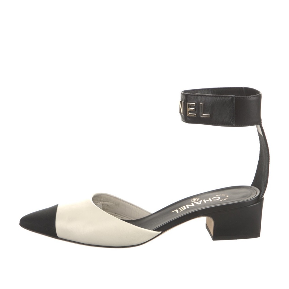 Chanel Lambskin Grosgrain Cap Toe Logo Ankle Strap Pumps Size 40 - Picture 2 of 11